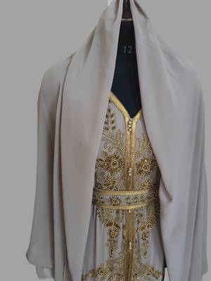 Chiku  color Handmade Moroccan Kaftan with hijjab 5