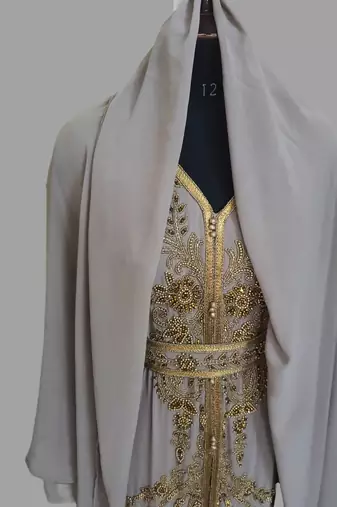Chiku  color Handmade Moroccan Kaftan with hijjab