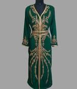 Dark Green color luxurious Handmade Moroccan Kaftan with hijjab