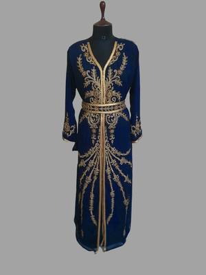 Navy-Blue color Handmade Moroccan Kaftan with hijjab 1