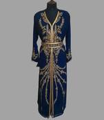 Navy-Blue color luxurious Handmade Moroccan Kaftan with hijjab