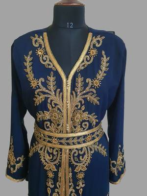 Navy-Blue color Handmade Moroccan Kaftan with hijjab 2