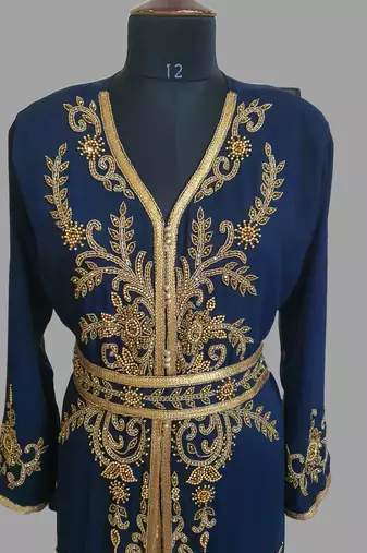 Navy-Blue color Handmade Moroccan Kaftan with hijjab