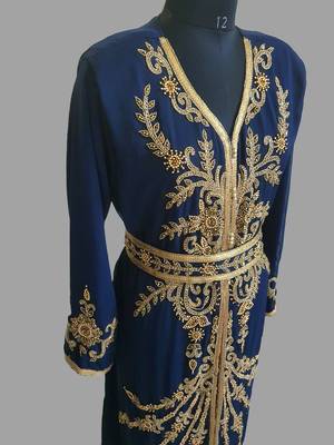 Navy-Blue color Handmade Moroccan Kaftan with hijjab 3