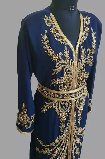 Navy-Blue color Handmade Moroccan Kaftan with hijjab