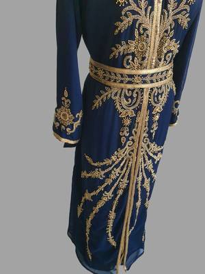 Navy-Blue color Handmade Moroccan Kaftan with hijjab 4