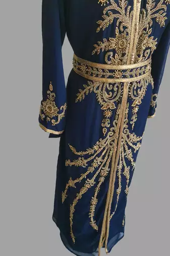 Navy-Blue color Handmade Moroccan Kaftan with hijjab