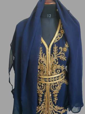 Navy-Blue color Handmade Moroccan Kaftan with hijjab 5