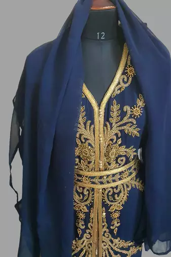 Navy-Blue color Handmade Moroccan Kaftan with hijjab