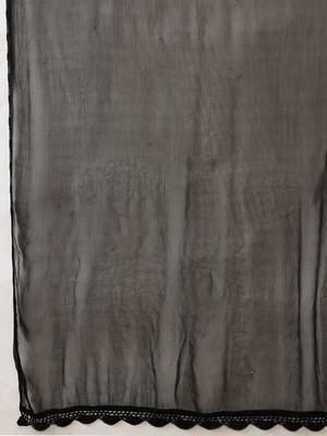Hand Embroidered Black Chiffon Lucknowi Chikankari Dupatta With Muqaish Work 4