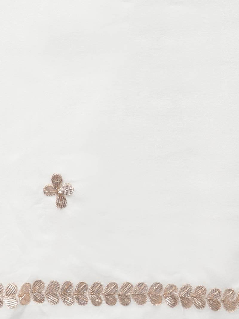 Hand Embroidered White Viscose Georgette Lucknowi Chikankari Dupatta With Gota Patti Work