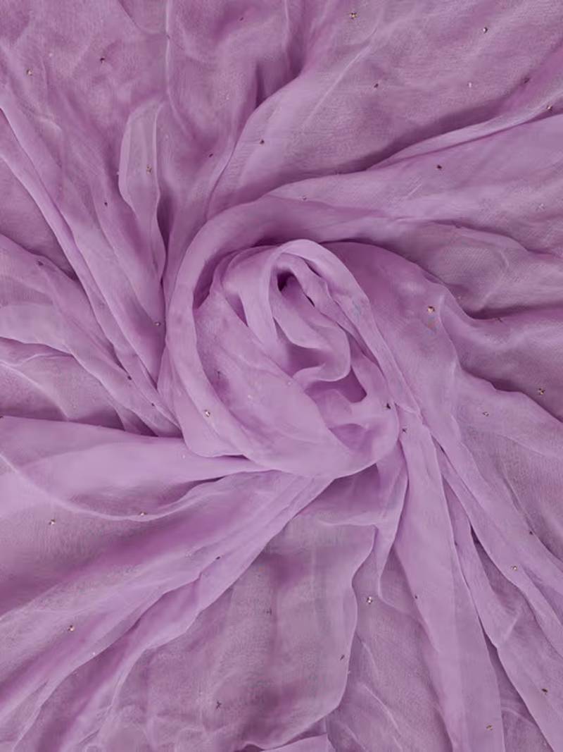 Hand Embroidered Mauve Chiffon Lucknowi Dupatta With Muqaish Work