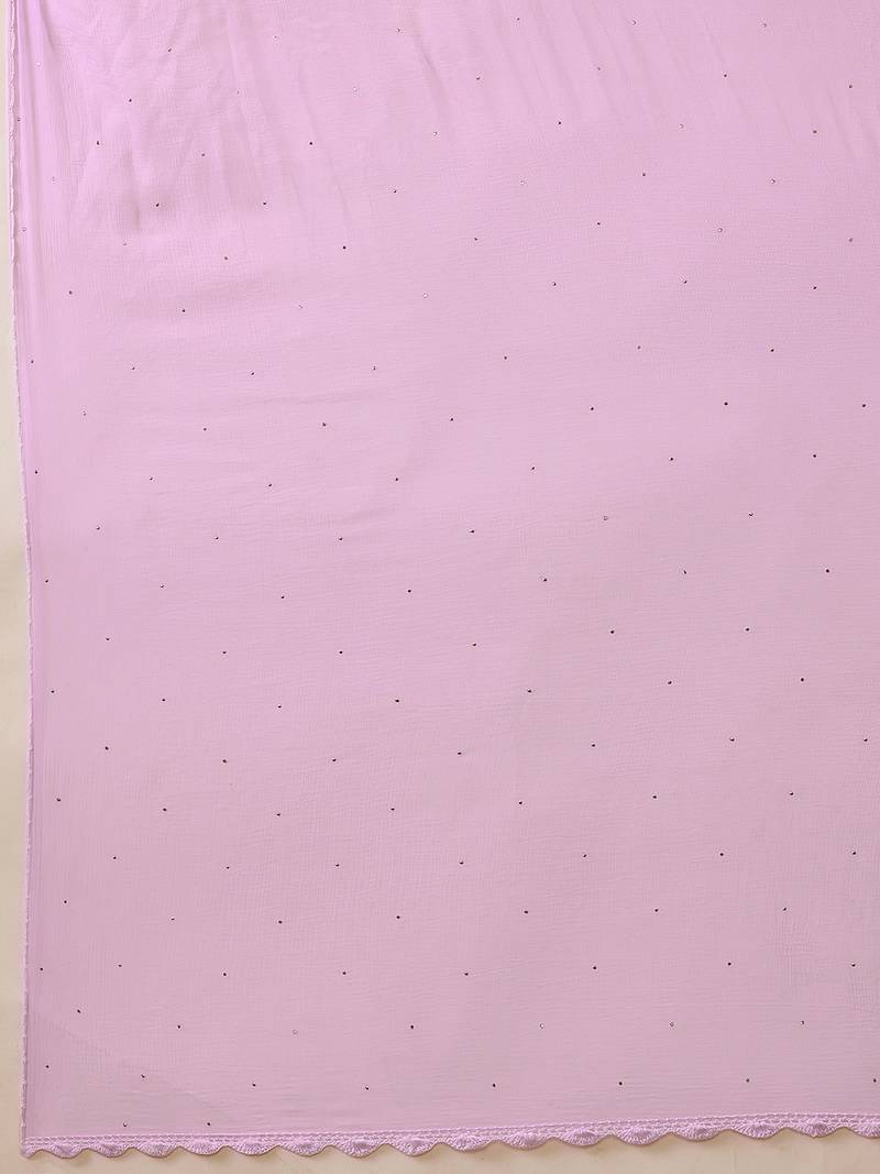 Hand Embroidered Mauve Chiffon Lucknowi Dupatta With Muqaish Work