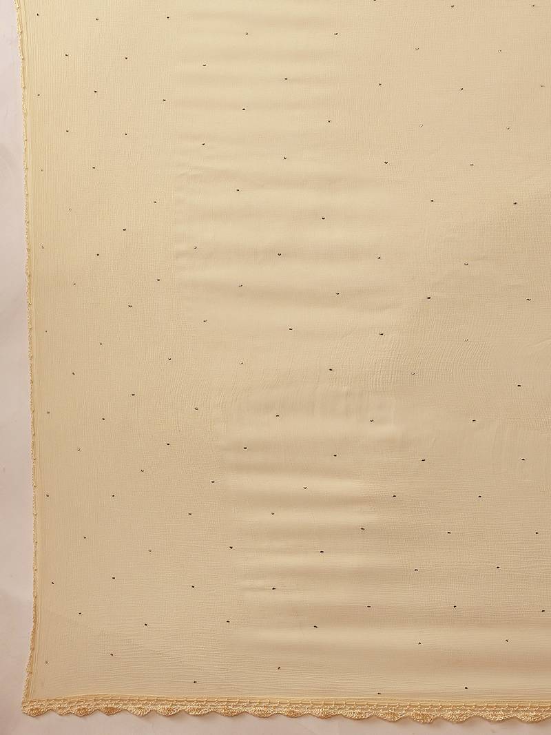 Hand Embroidered Fawn Chiffon Lucknowi Dupatta With Muqaish Work