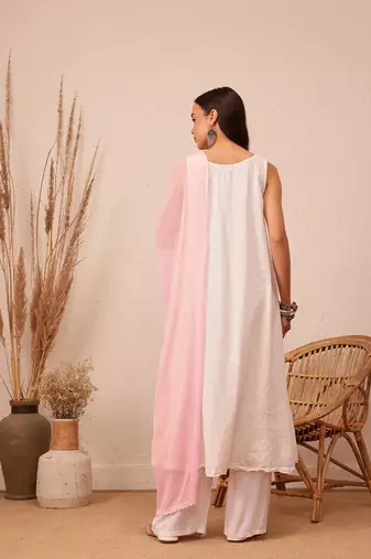 Hand Embroidered Pink Chiffon Lucknowi Chikankari Dupatta