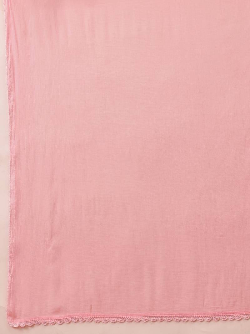 Hand Embroidered Pink Chiffon Lucknowi Chikankari Dupatta