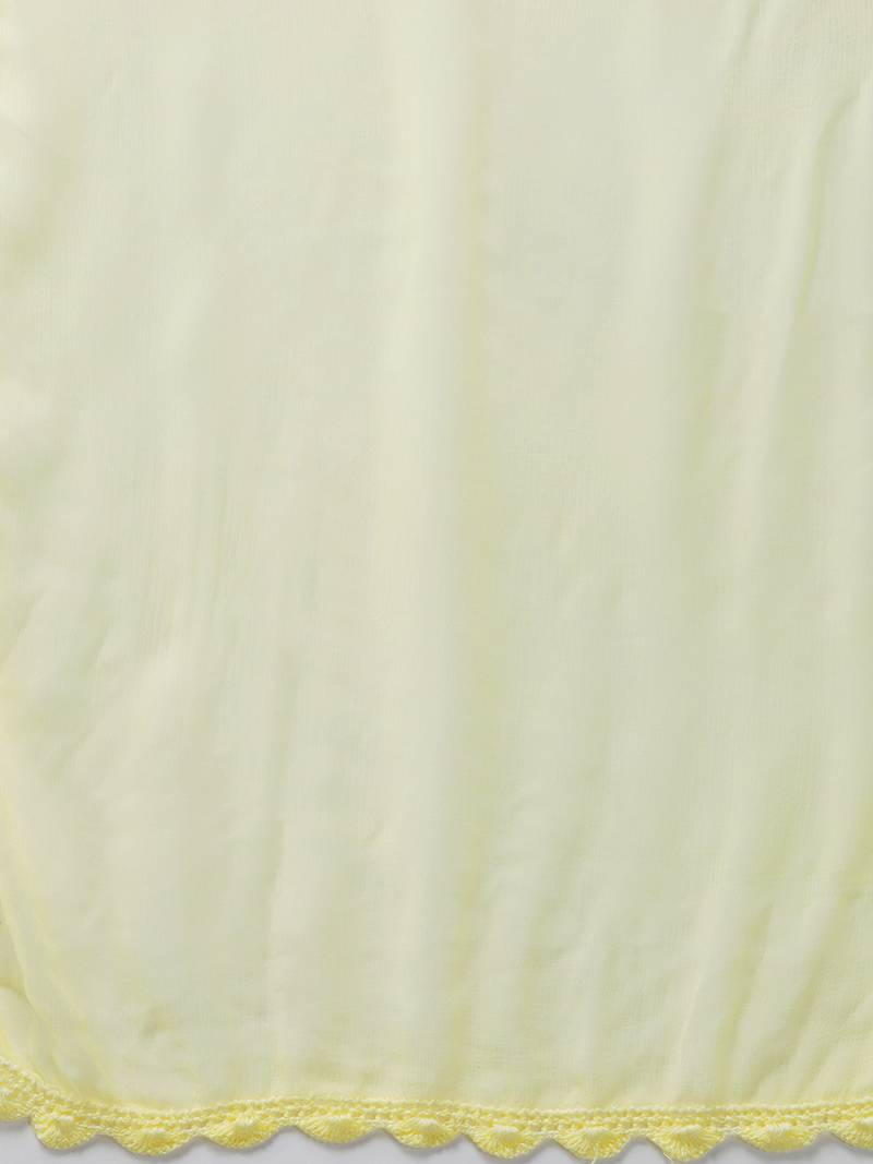 Hand Embroidered Lemon Chiffon Lucknowi Dupatta