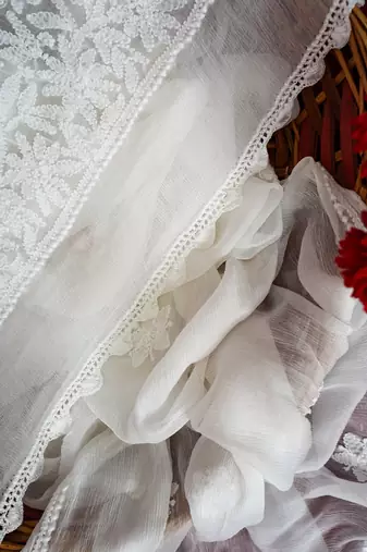 Hand Embroidered White Chiffon Lucknowi Chikankari Dupatta