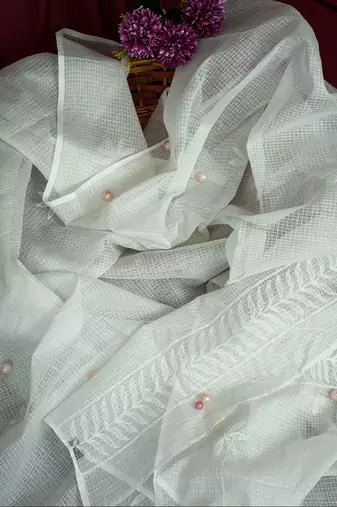 Hand Embroidered White Kota Lucknowi Chikankari Dupatta