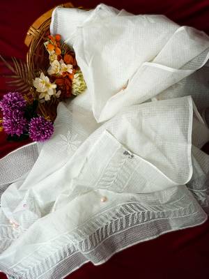 Hand Embroidered White Kota Lucknowi Chikankari Dupatta 3