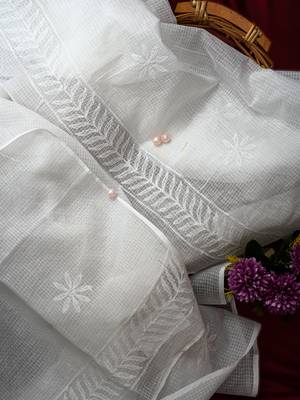 Hand Embroidered White Kota Lucknowi Chikankari Dupatta 4