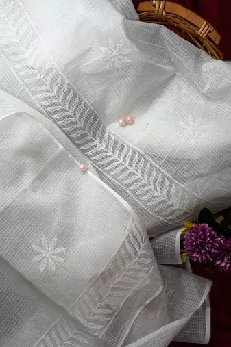 Hand Embroidered White Kota Lucknowi Chikankari Dupatta