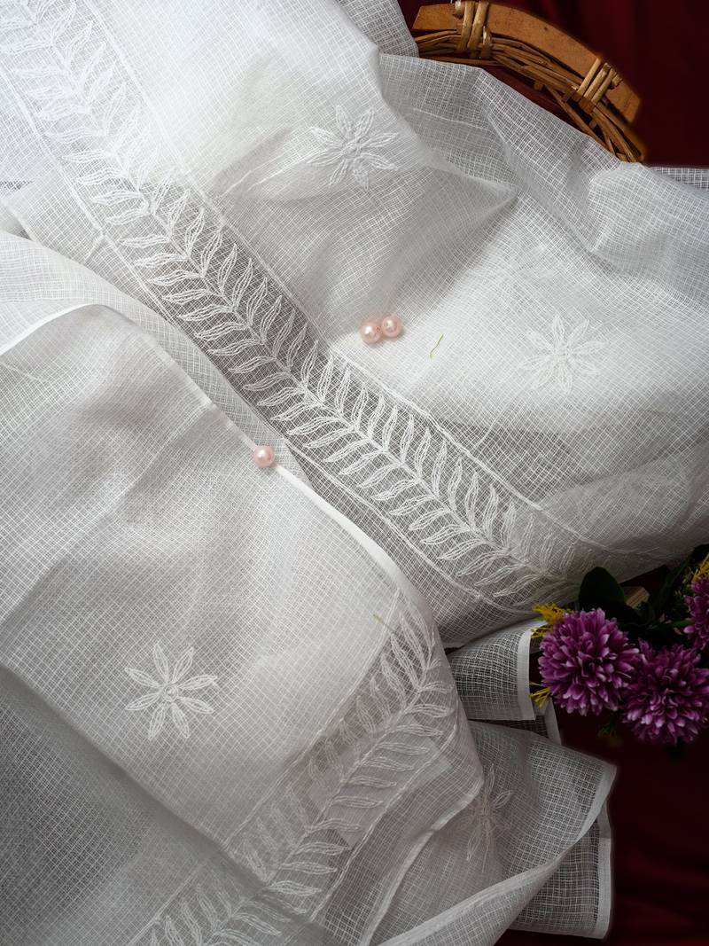 Hand Embroidered White Kota Lucknowi Chikankari Dupatta