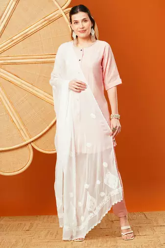 Hand Embroidered White Chiffon Lucknowi Chikankari Dupatta