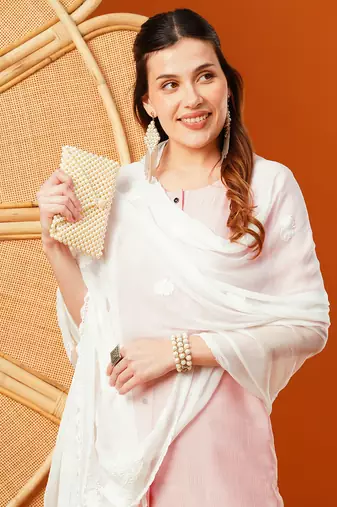 Hand Embroidered White Chiffon Lucknowi Chikankari Dupatta