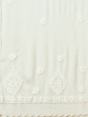 Hand Embroidered White Chiffon Lucknowi Chikankari Dupatta 6