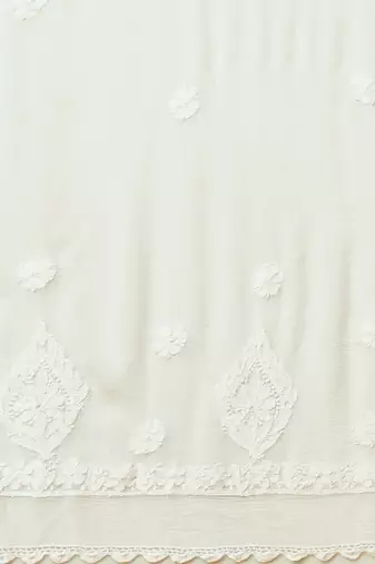 Hand Embroidered White Chiffon Lucknowi Chikankari Dupatta