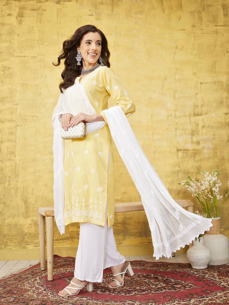 Hand Embroidered White Chiffon Lucknowi Chikankari Dupatta