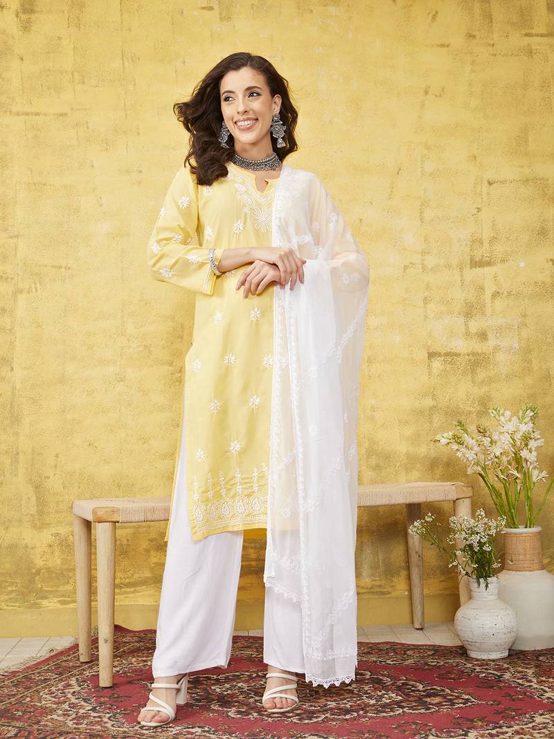 Hand Embroidered White Chiffon Lucknowi Chikankari Dupatta