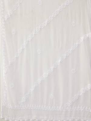 Hand Embroidered White Chiffon Lucknowi Chikankari Dupatta 6