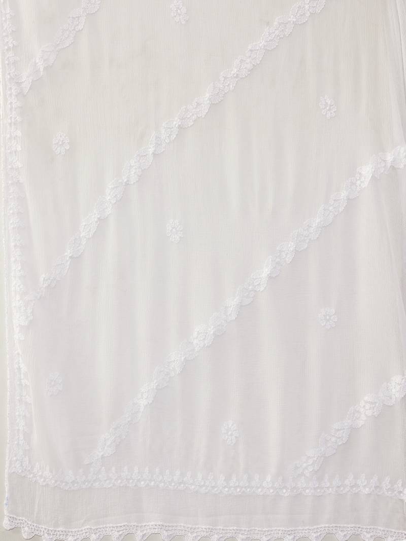 Hand Embroidered White Chiffon Lucknowi Chikankari Dupatta