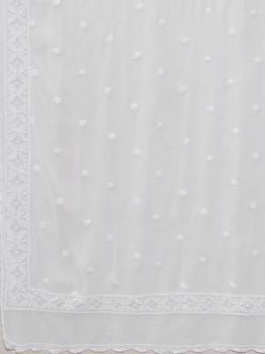 Hand Embroidered White Chiffon Lucknowi Dupatta 6