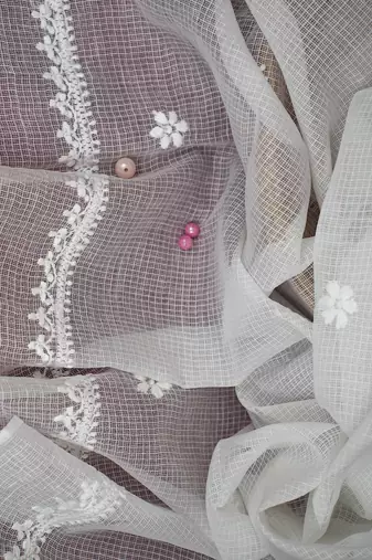 Hand Embroidered White Kota Lucknowi Chikankari Dupatta