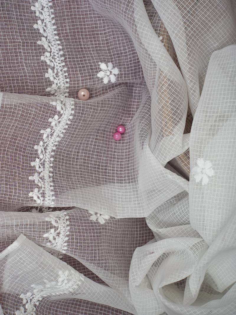 Hand Embroidered White Kota Lucknowi Chikankari Dupatta