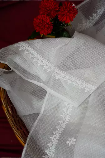 Hand Embroidered White Kota Lucknowi Chikankari Dupatta