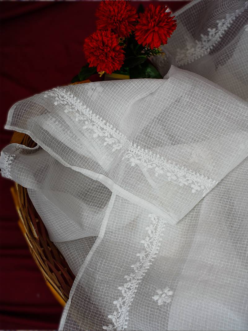 Hand Embroidered White Kota Lucknowi Chikankari Dupatta