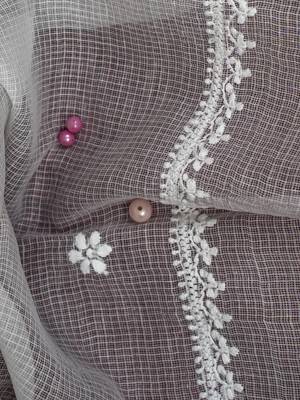 Hand Embroidered White Kota Lucknowi Chikankari Dupatta 4