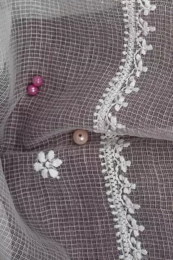 Hand Embroidered White Kota Lucknowi Chikankari Dupatta