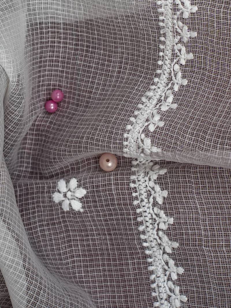 Hand Embroidered White Kota Lucknowi Chikankari Dupatta