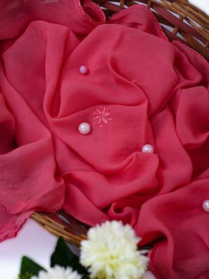 Hand Embroidered Carrot Pink Georgette Lucknowi Chikankari Dupatta 2