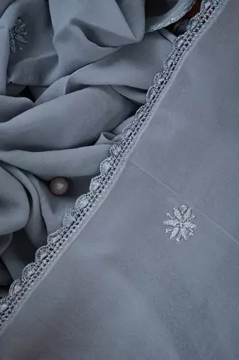 Hand Embroidered Grey Viscose Georgette Lucknowi Chikankari Dupatta