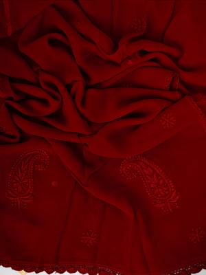 Hand Embroidered Red Viscose Georgette Lucknowi Chikankari Stole 5