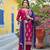 Women pink silk blend solid embroidered straight kurta trousers with dupatta