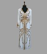 off white color luxurious Handmade Moroccan Kaftan with hijjab