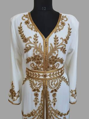 off white color Handmade Moroccan Kaftan with hijjab 2