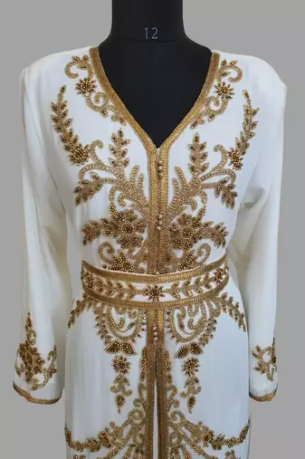 off white color Handmade Moroccan Kaftan with hijjab